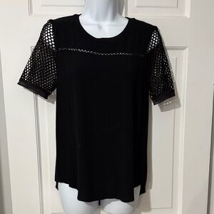 Rebecca Taylor Black Short Sleeve Mesh Top